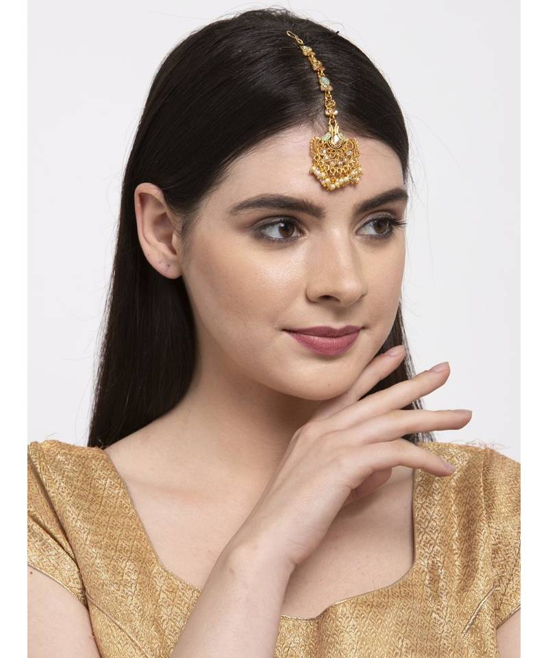 Blue stone antique gold Alloy  Maang tikka