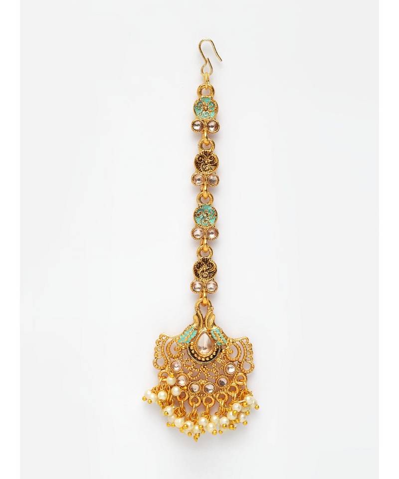 Blue stone antique gold Alloy  Maang tikka