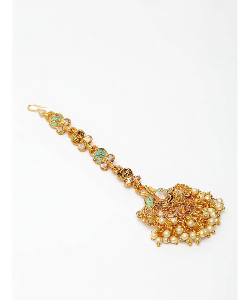 Blue stone antique gold Alloy  Maang tikka