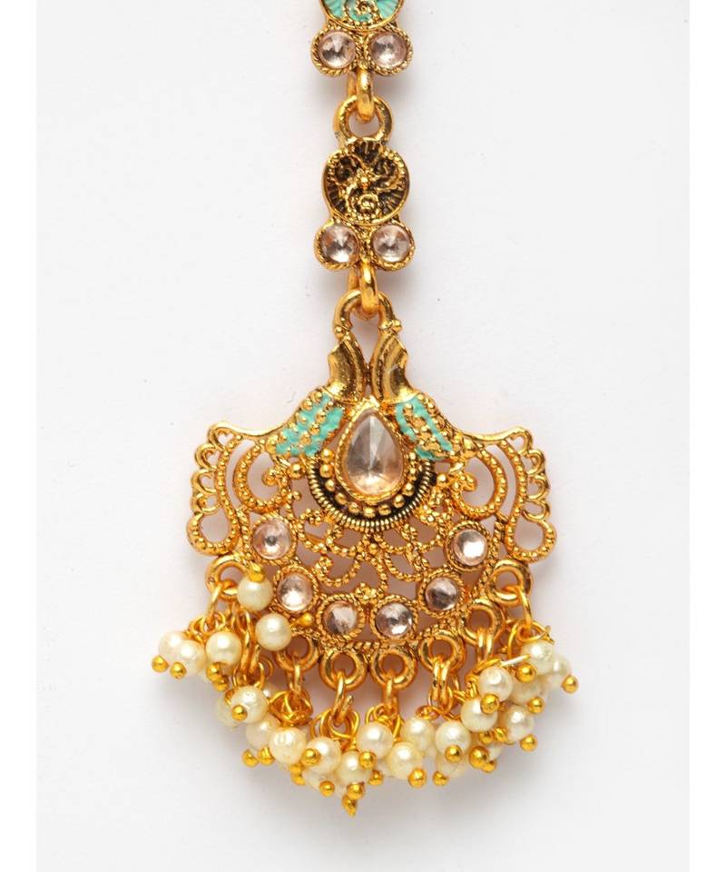 Blue stone antique gold Alloy  Maang tikka