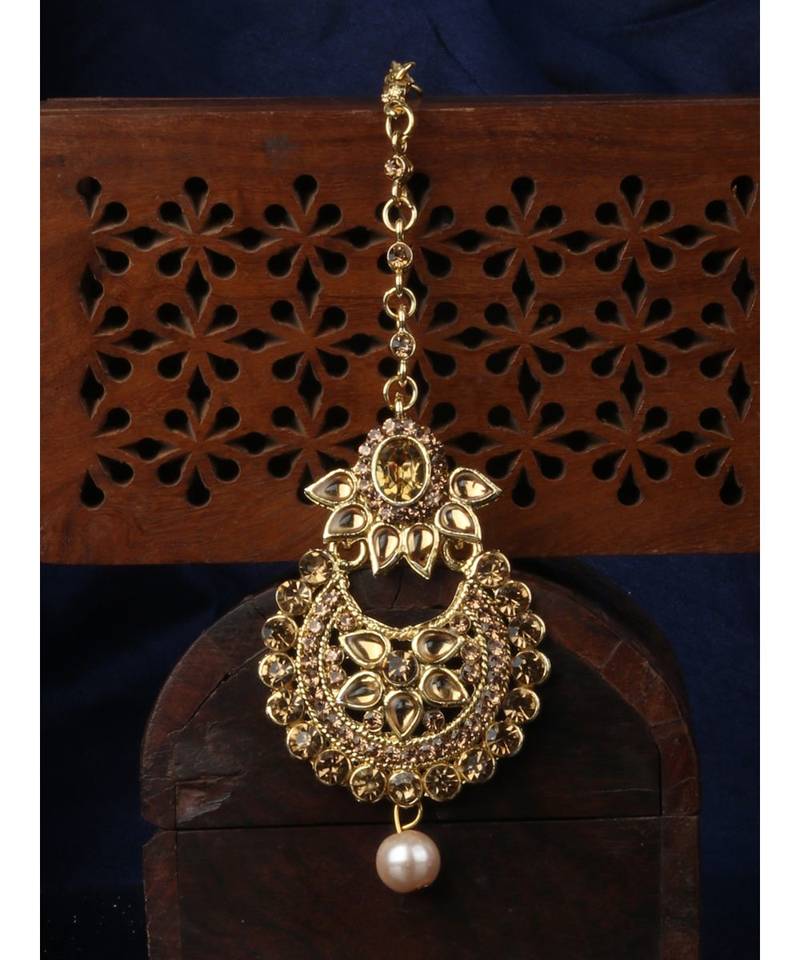 Gold stone antique gold Alloy  Maang tikka