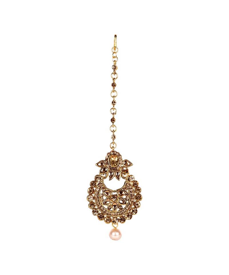 Gold stone antique gold Alloy  Maang tikka
