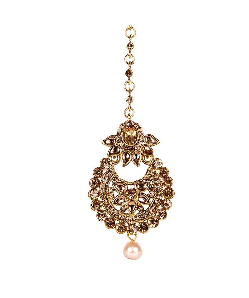 Gold stone antique gold Alloy  Maang tikka