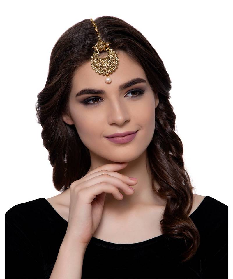 Gold stone antique gold Alloy  Maang tikka