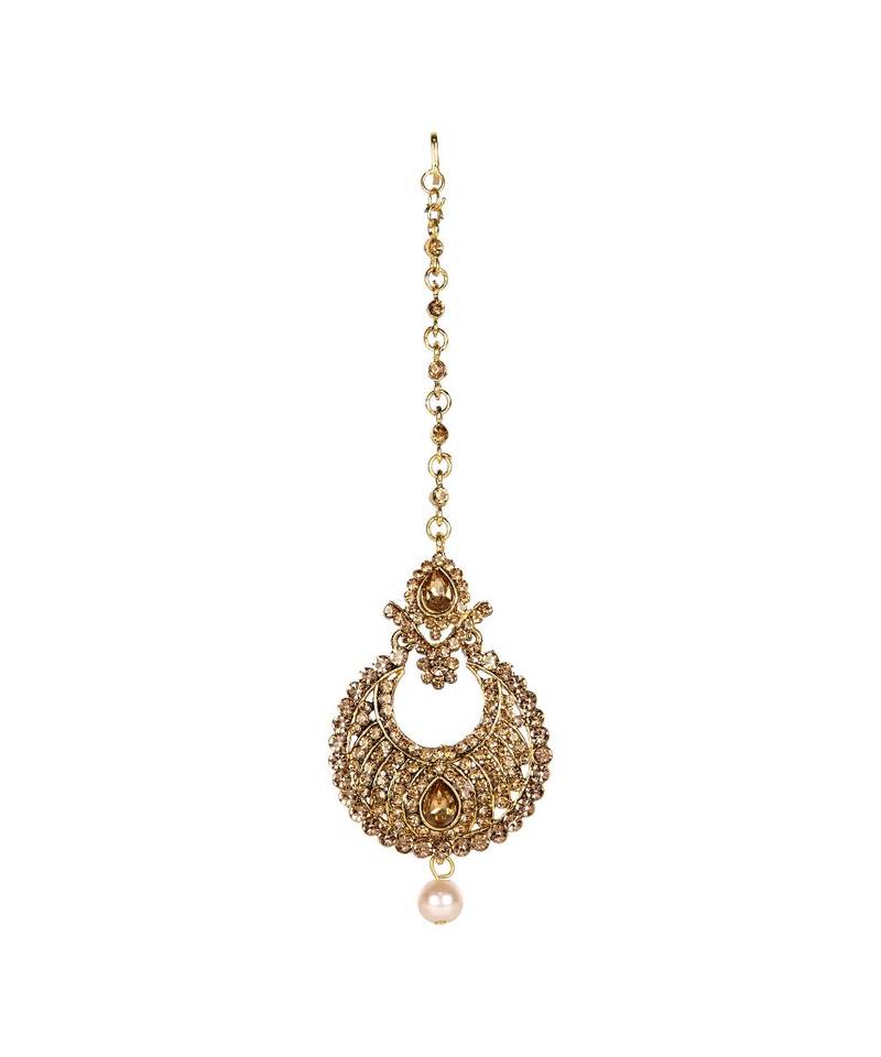 Gold stone antique gold Alloy  Maang tikka