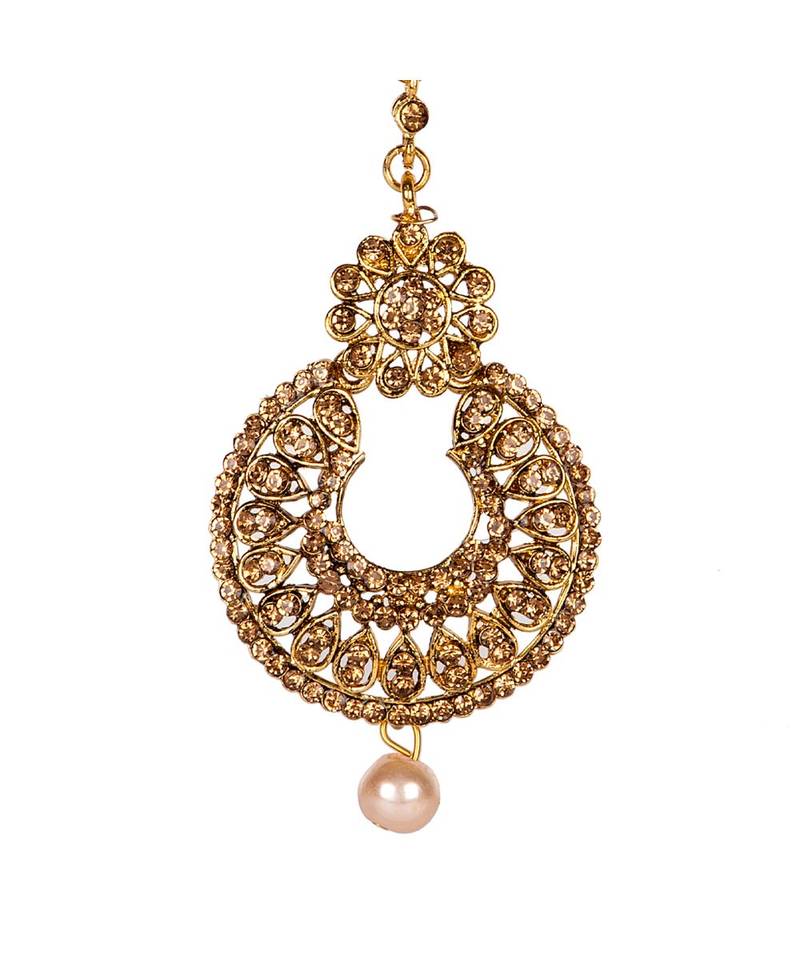 Gold stone antique gold Alloy  Maang tikka