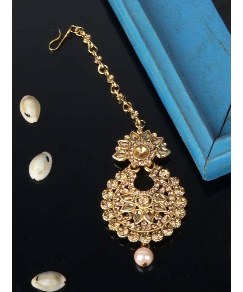 Gold stone antique gold Alloy  Maang tikka