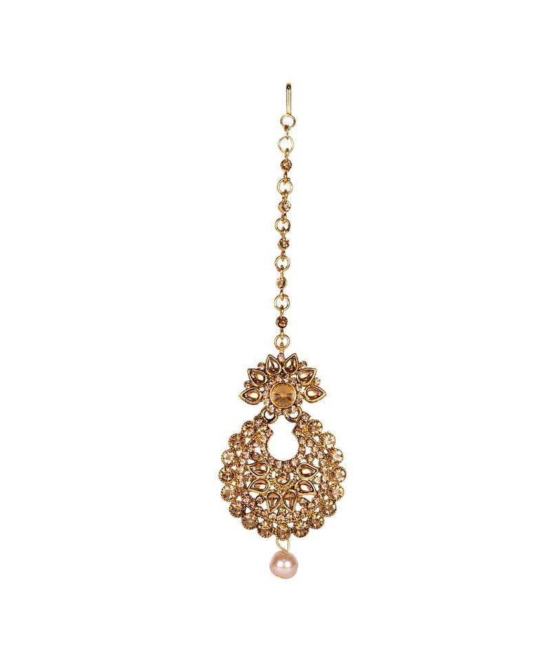 Gold stone antique gold Alloy  Maang tikka