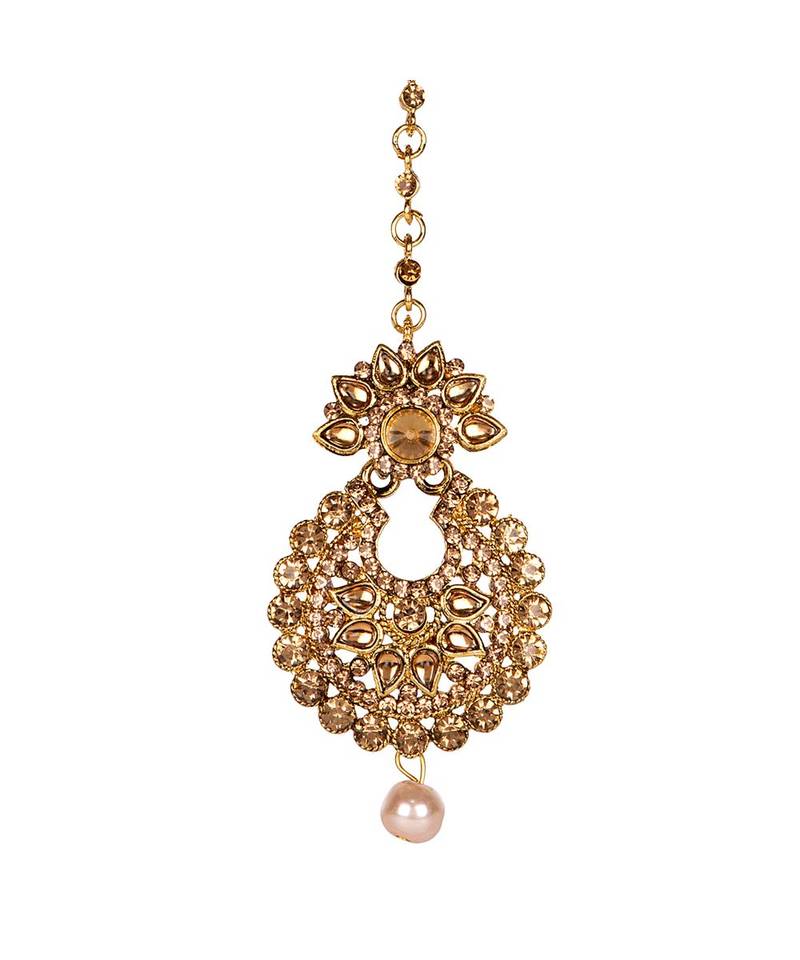 Gold stone antique gold Alloy  Maang tikka