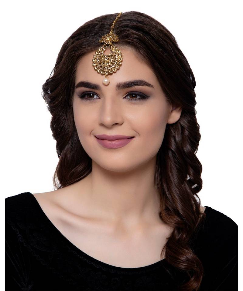 Gold stone antique gold Alloy  Maang tikka