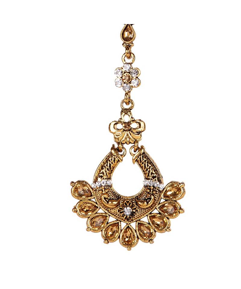 Gold stone antique gold Alloy  Maang tikka