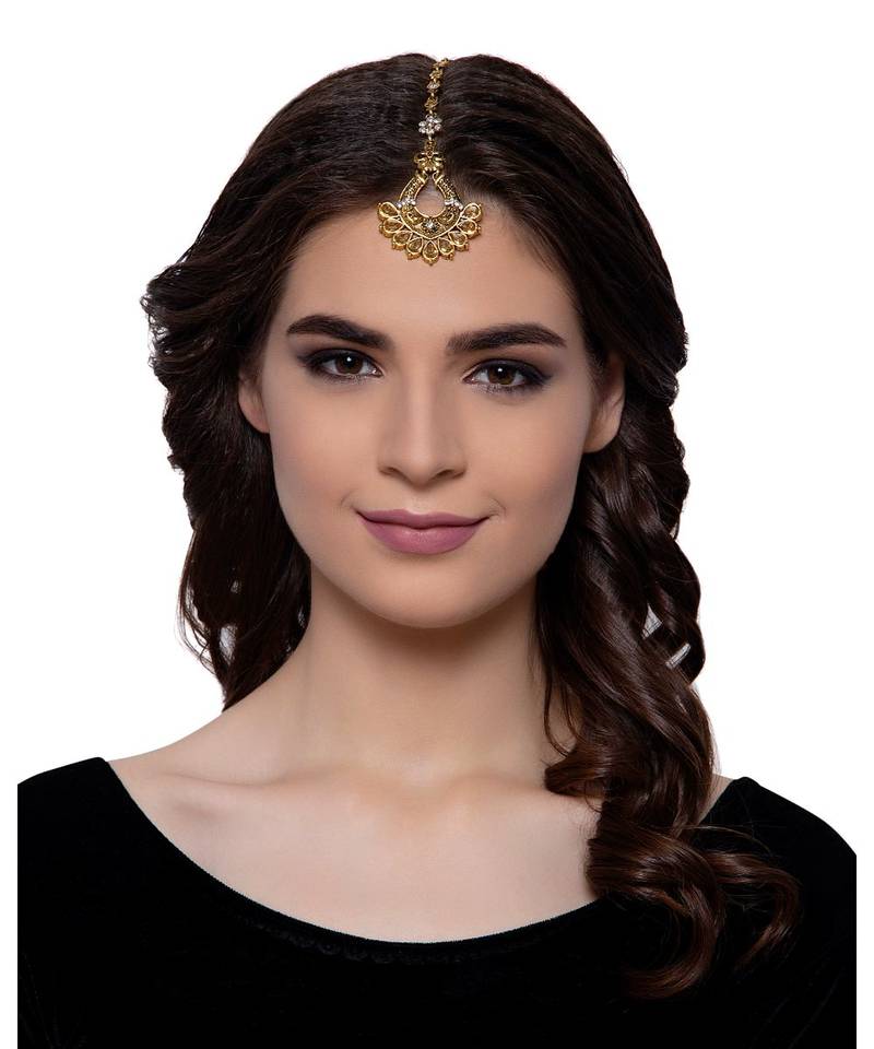 Gold stone antique gold Alloy  Maang tikka