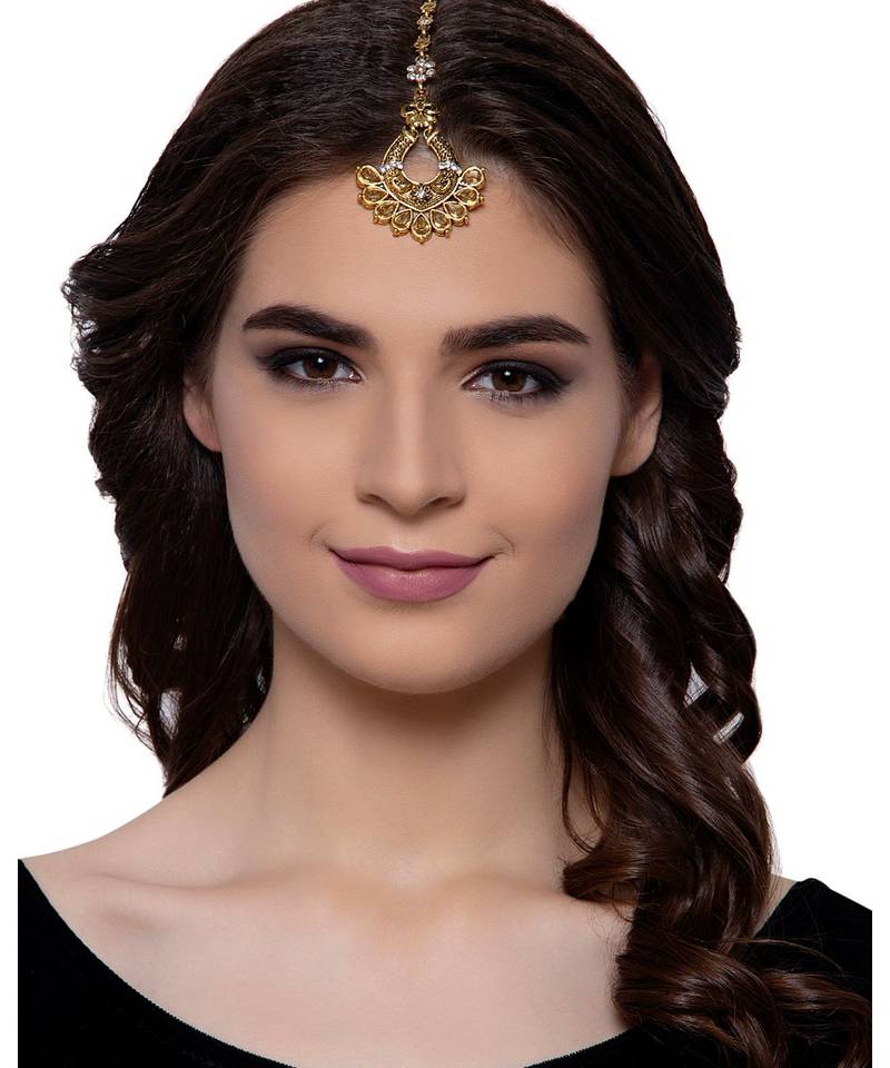 Gold stone antique gold Alloy  Maang tikka