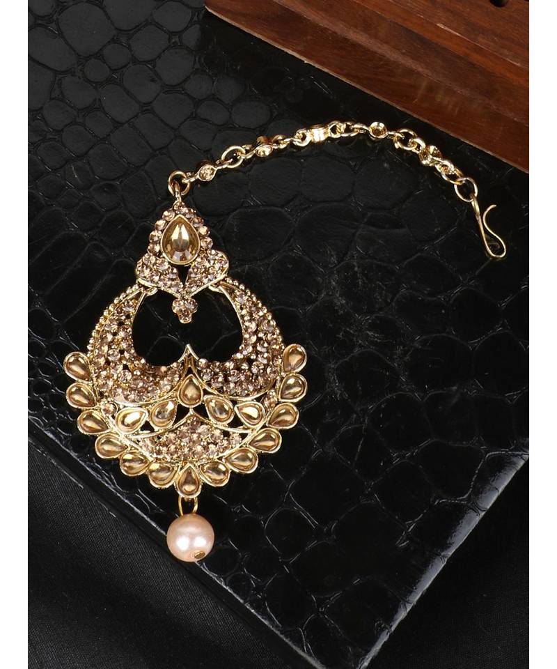 Gold stone antique gold Alloy  Maang tikka