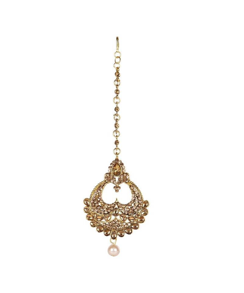 Gold stone antique gold Alloy  Maang tikka