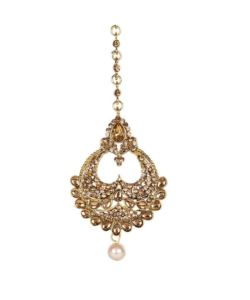 Gold stone antique gold Alloy  Maang tikka
