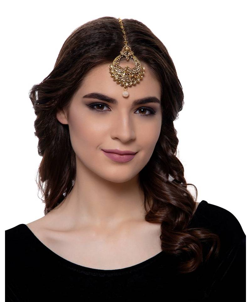 Gold stone antique gold Alloy  Maang tikka