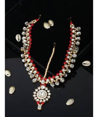 Red kundan antique gold Alloy  Maang tikka 1