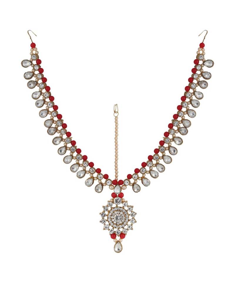 Red kundan antique gold Alloy  Maang tikka