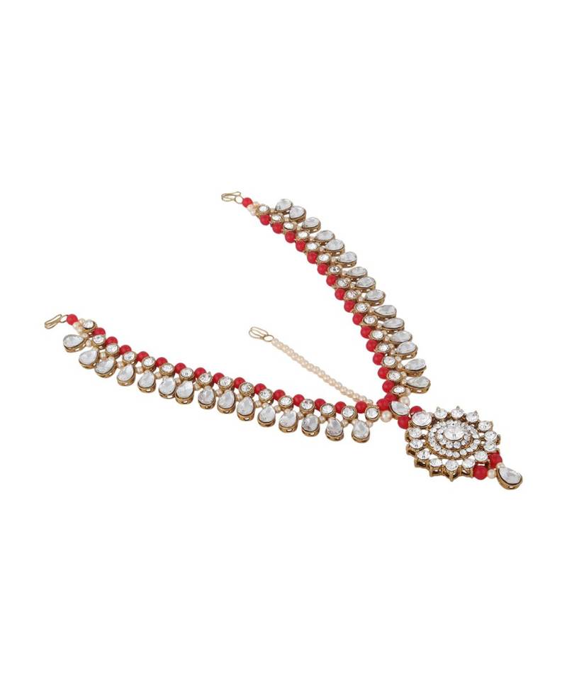 Red kundan antique gold Alloy  Maang tikka