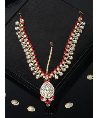 Red kundan antique gold Alloy  Maang tikka 1