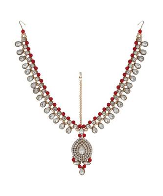 Red kundan antique gold Alloy  Maang tikka 2
