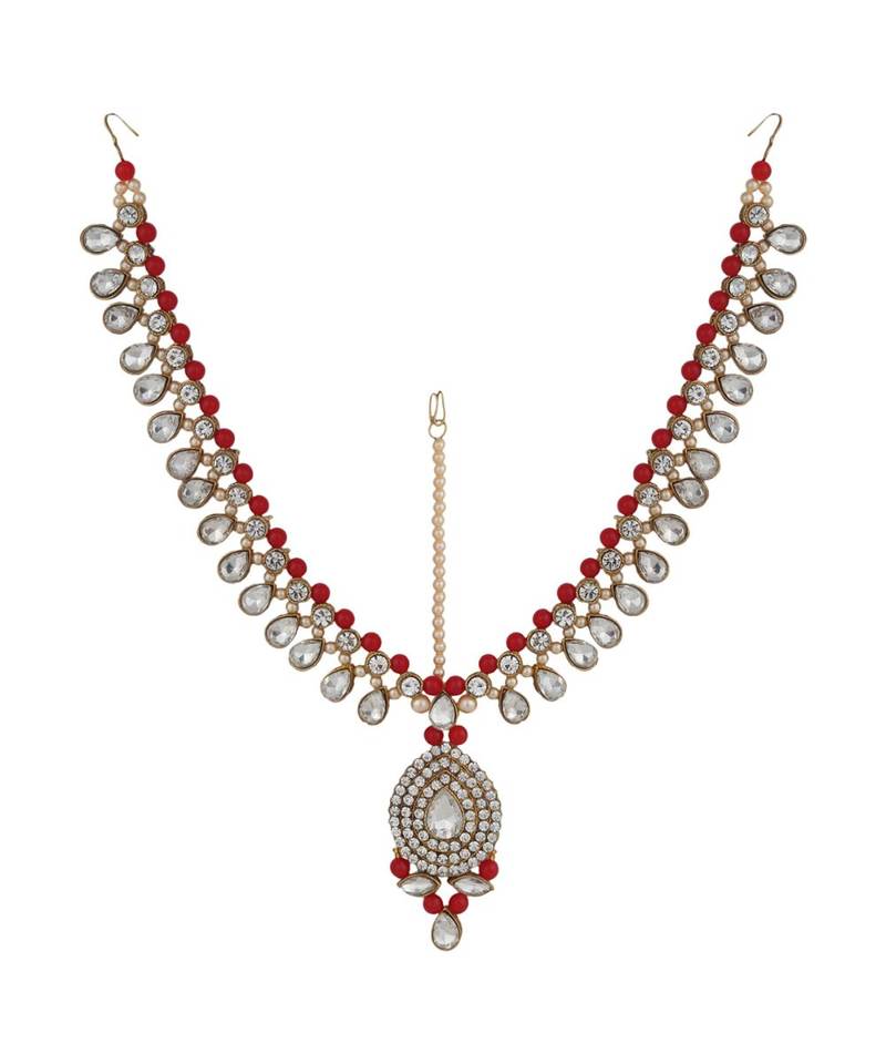 Red kundan antique gold Alloy  Maang tikka
