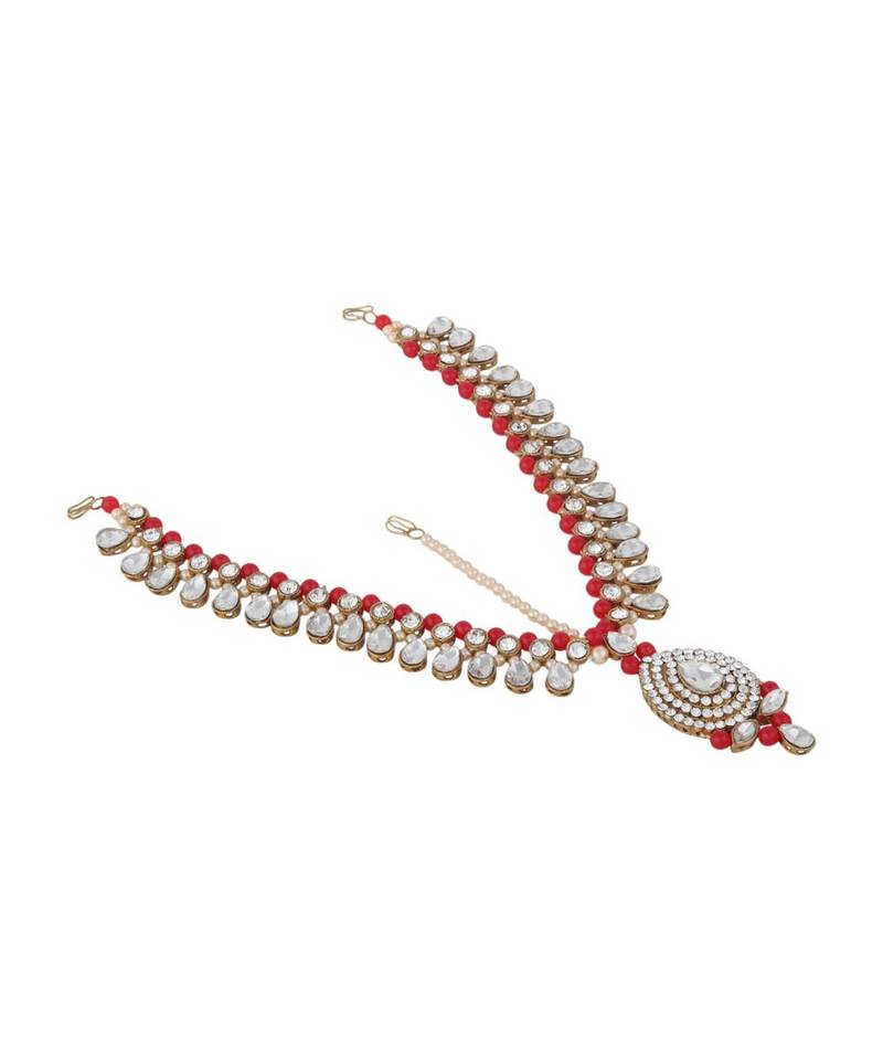 Red kundan antique gold Alloy  Maang tikka