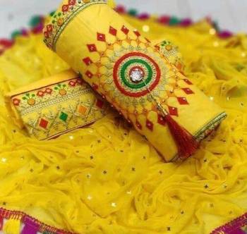 VredeVogel Yellow Trendy Cotton Embroidered Unstiched Dress Materials 1