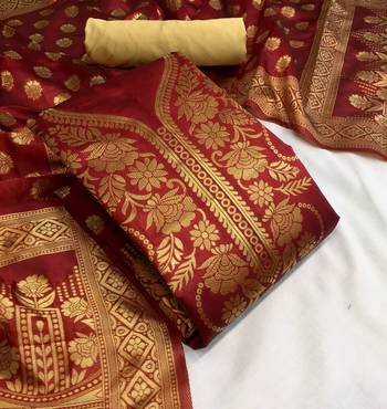 VredeVogel Red Banarasi silk Unstiched Dress Materials 1