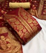 VredeVogel Red Banarasi silk Unstiched Dress Materials