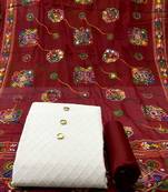  VredeVogel Maroon Chikankari  Unstiched Dress Material