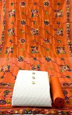 VredeVogel Orange Chikankari  Unstiched Dress Material 1