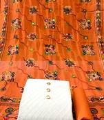  VredeVogel Orange Chikankari  Unstiched Dress Material