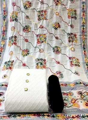  VredeVogel White Chikankari  Unstiched Dress Material 1