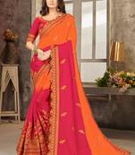 Multicolor embroidered chiffon saree with blouse