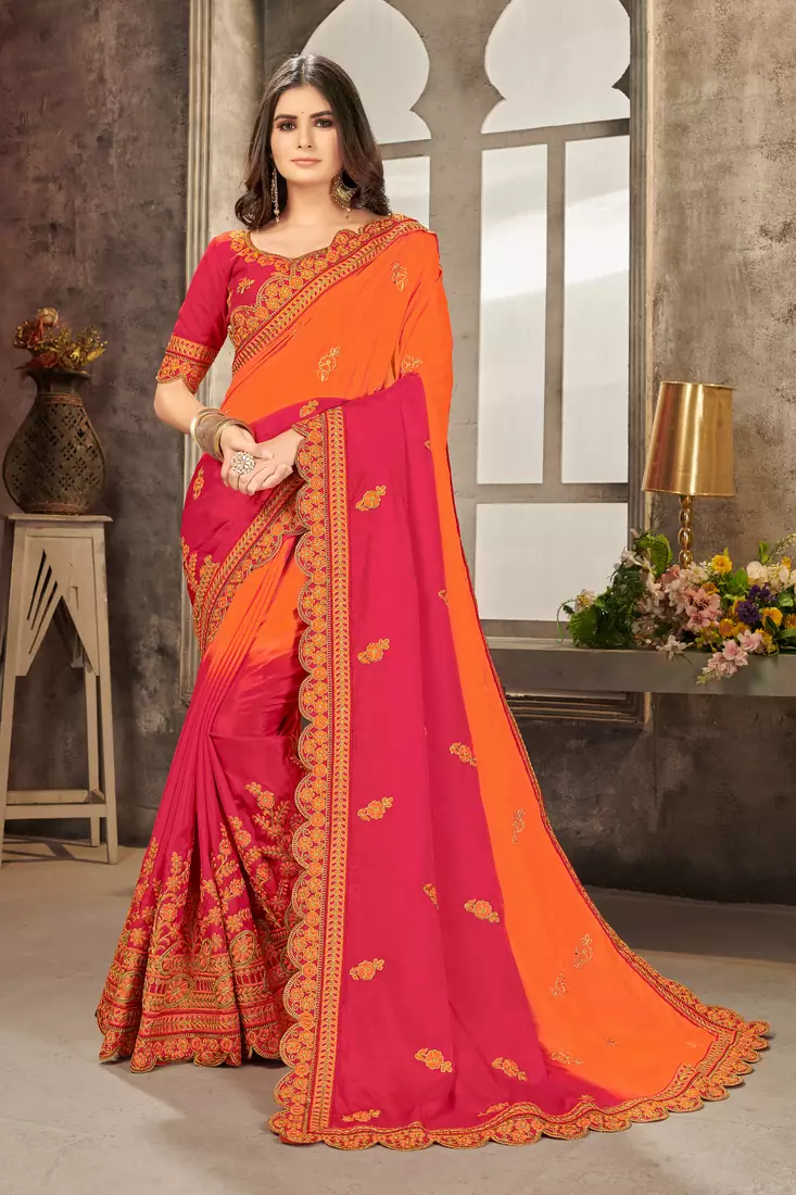 Multicolor embroidered chiffon saree with blouse