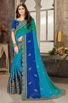 Multicolor embroidered chiffon saree with blouse