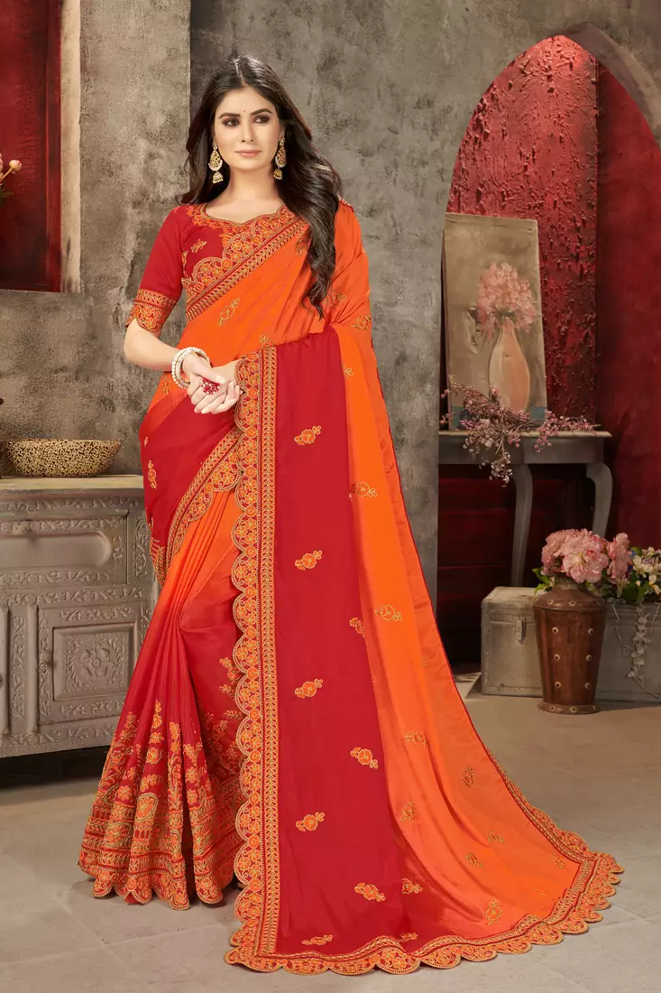 Multicolor embroidered chiffon saree with blouse