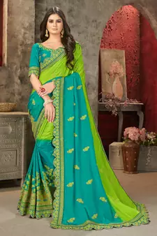 Multicolor embroidered chiffon saree with blouse