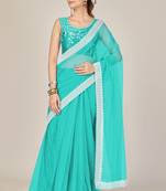 Sky blue plain net saree with blouse