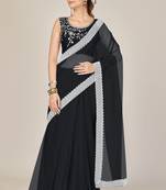 Black plain net saree with blouse