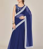 Navy blue plain net saree with blouse