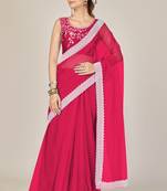 Pink plain net saree with blouse