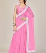 Light pink plain net saree with blouse