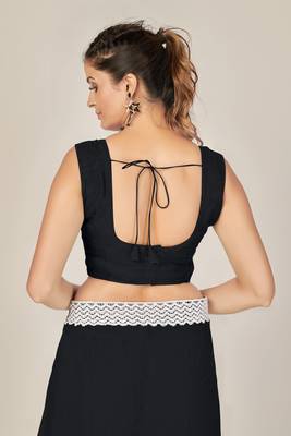 Black plain net saree with blouse 5