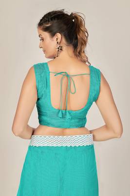 Sky blue plain net saree with blouse 5