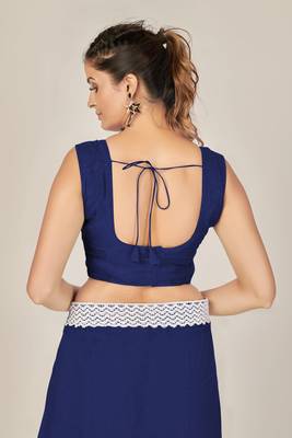 Navy blue plain net saree with blouse 5