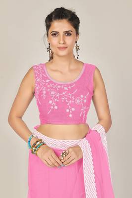 Light pink plain net saree with blouse 4