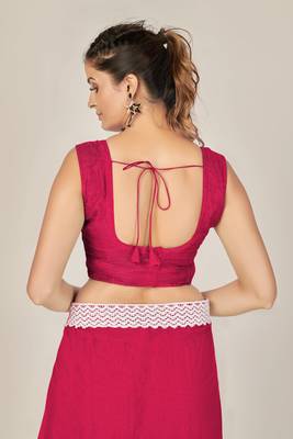 Pink plain net saree with blouse 5